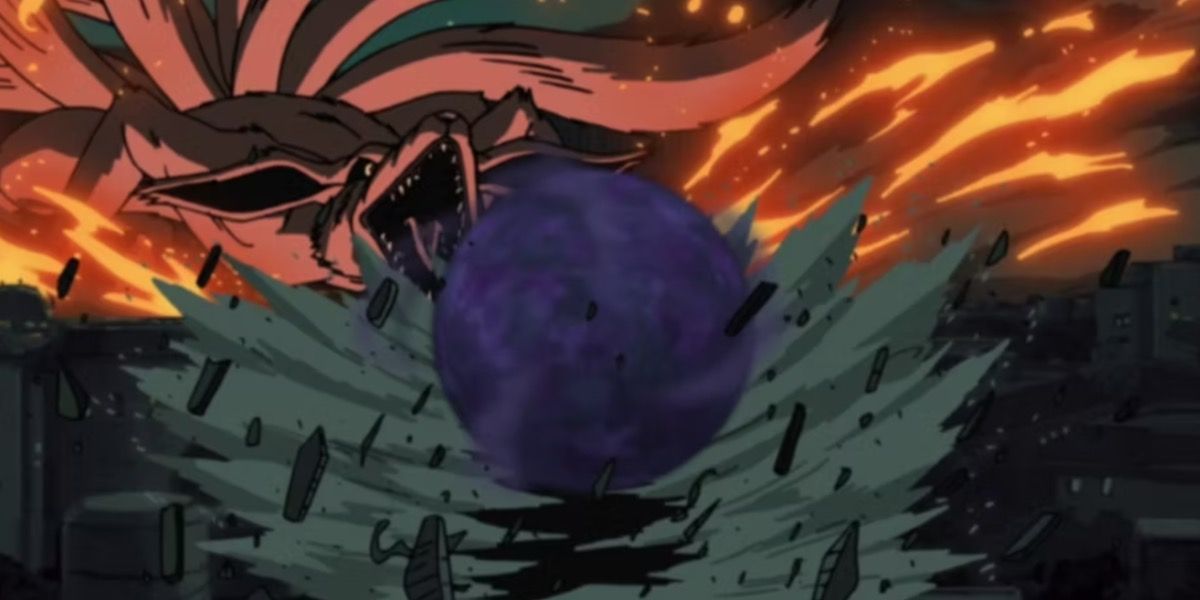 Naruto destrói seu entorno com uma Bola da Besta com Cauda