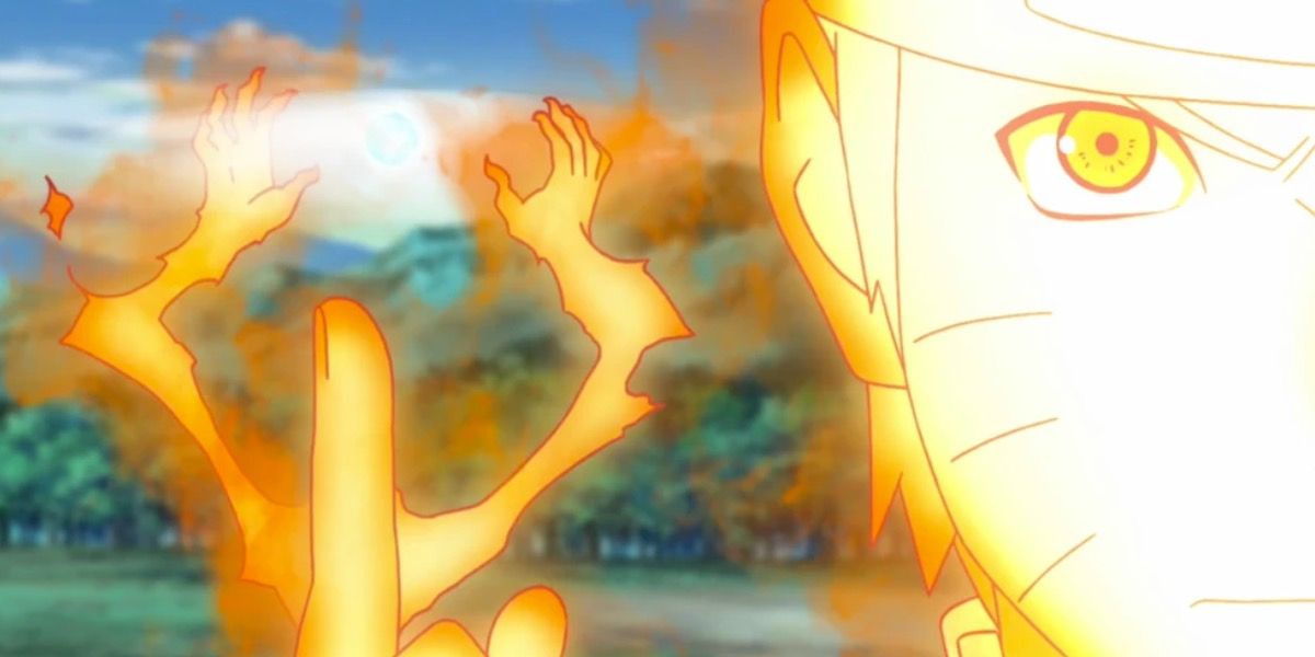 Naruto segurando o dedo indicador enquanto usa o Mini-Rasenshuriken